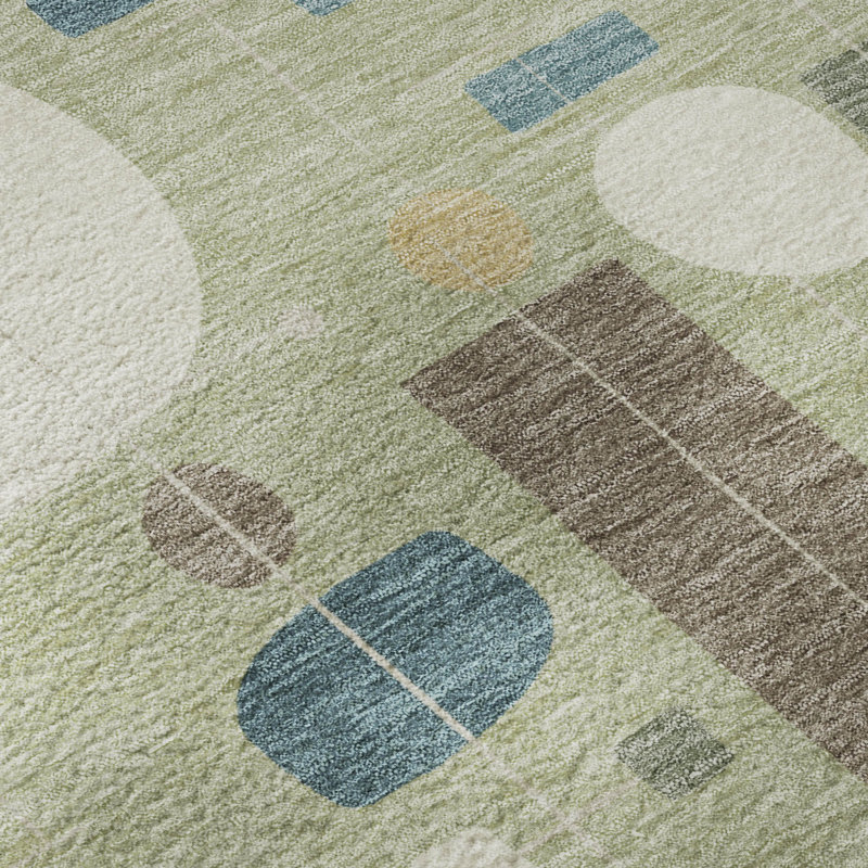 Premium Machine Washable Mayfield AMF2393 Geometric Rug, Aloe, 3' x 5'