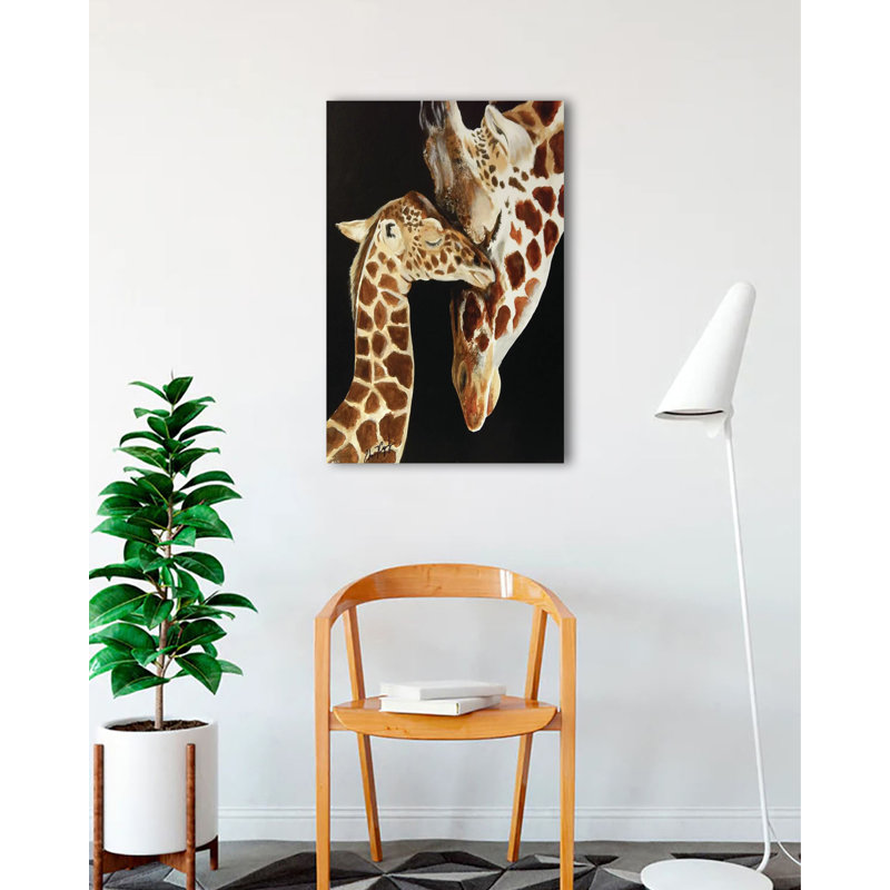Giraffes First Kiss par Ed Capeau - reproduction d'art sur toile tendue, H 36 po x l 24 po x P 1,5 po