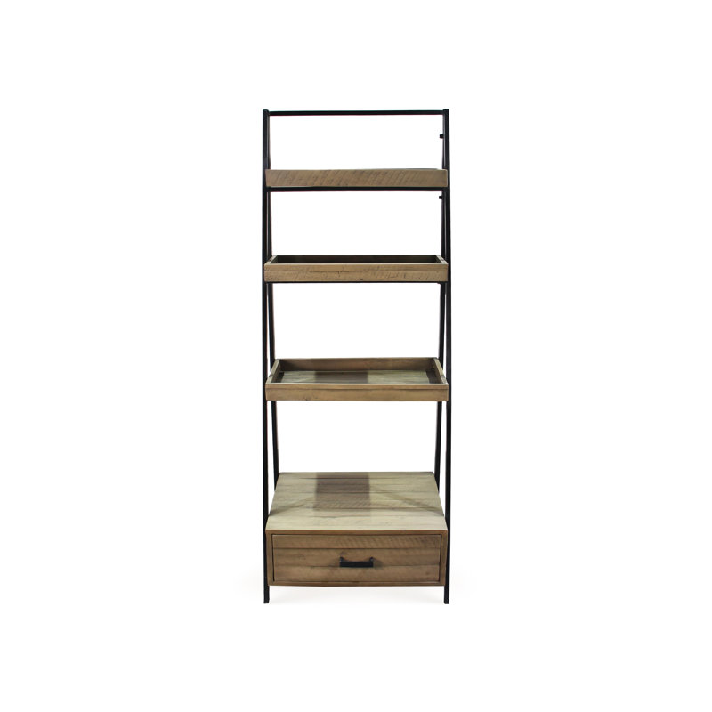 59.06" H x 22.83" W Solid Wood Steel Frame Ladder Bookcase