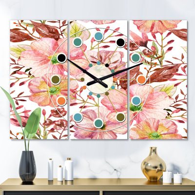 Très grande horloge murale rétro botanique Mid-Century