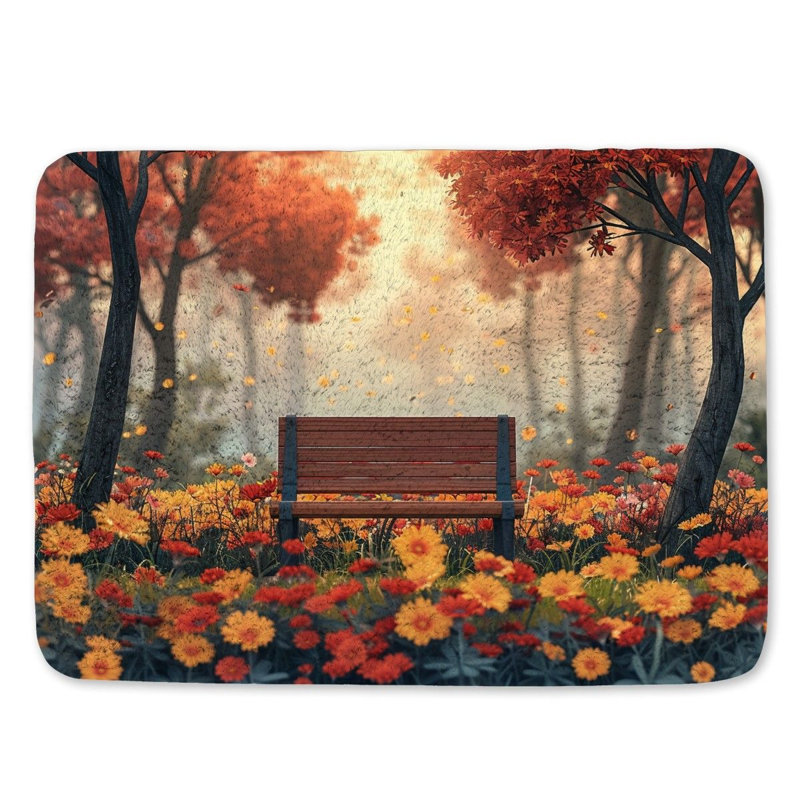 Banc de parc, tapis de bain, décor de salle de bain, ambiance automnale, L 17 po x L 24 po