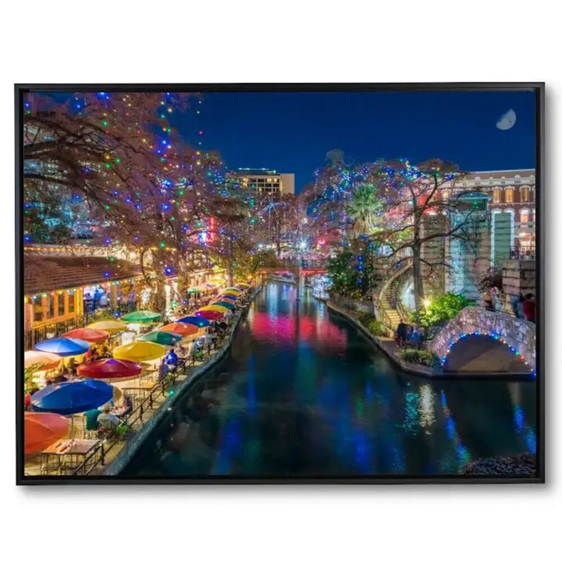 A San Antonio Holiday by Beth Sheridan, Black Floater Framed Canvas, 25" H x 33" W x 2" D, No Mat