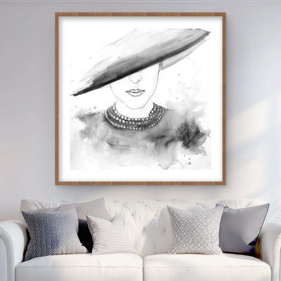 Mysterious Lady with a Hat - Black & White Framed Print