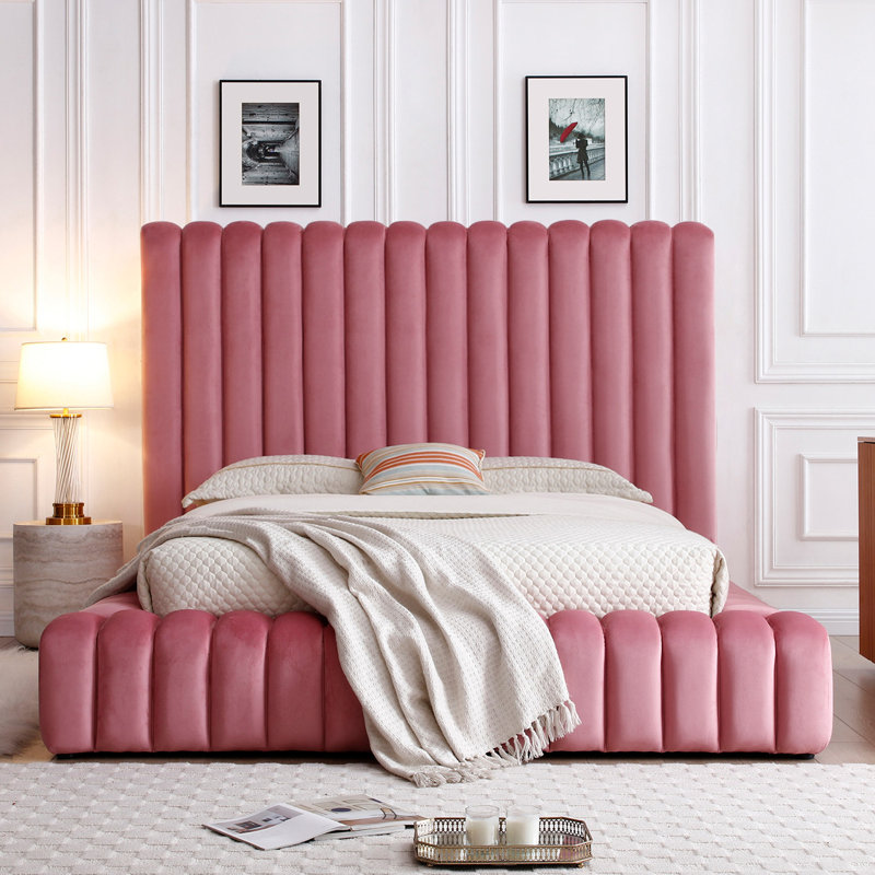 Lit plateforme en velours Kaydence, Rose, Grand lit