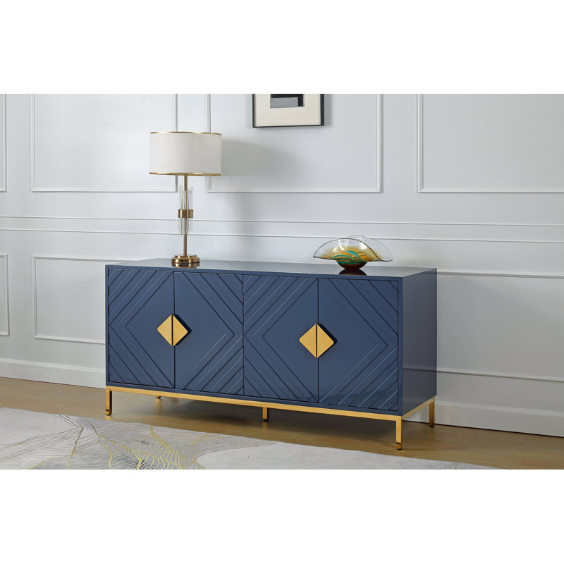 Buffet en bois massif de 64 po de largeur Corielle, Bleu marine