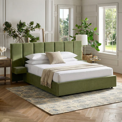 Iokaste Upholstered Lift Storage Bed Frame with Hotel-Style Headboard, Queen Size & King Size Bed Frame, Sprung Slats, Velvet Headboard and Drawers, Gas Lift Hydraulic Support, No Box Spring Needed