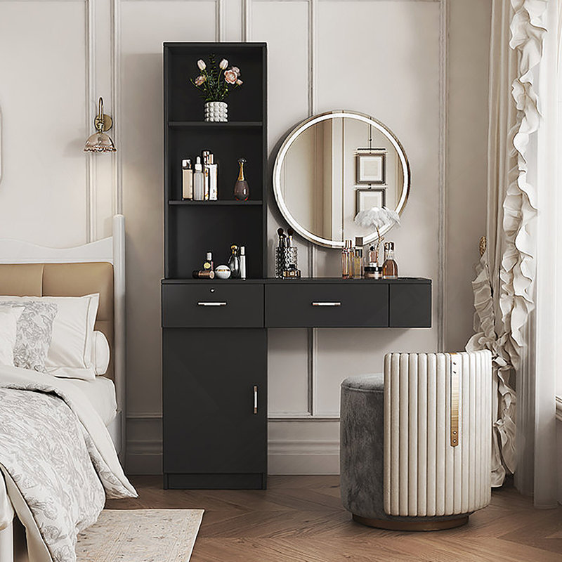 Modern Simple Hair Desk, Multi-Layer Storage, Large Storage Space, Black