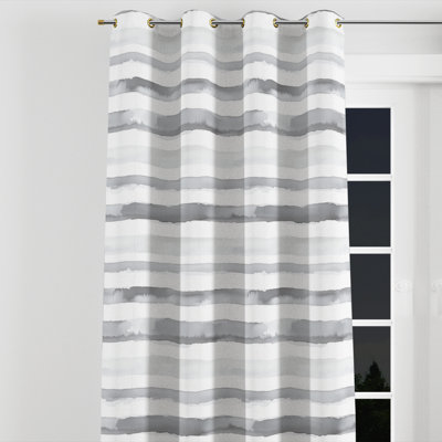 Striped Room Darkening Curtains - Modern Gray And White Mist Stripes Grommet Curtain - 1 Panel