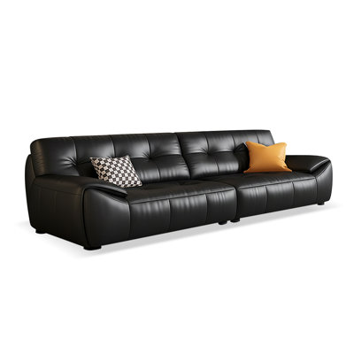 Black Genuine Leather Modular Sofa cushion couch
