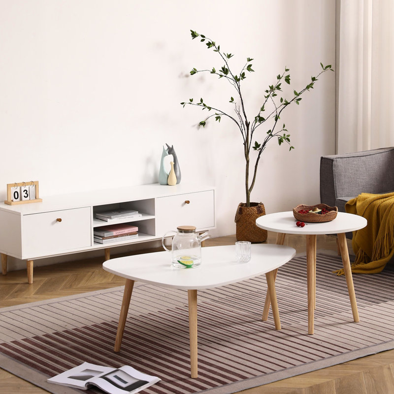 Oval Coffee Table 900, White + Oak, Stylish For Everyday Use Modern Spacious Living Room Piece