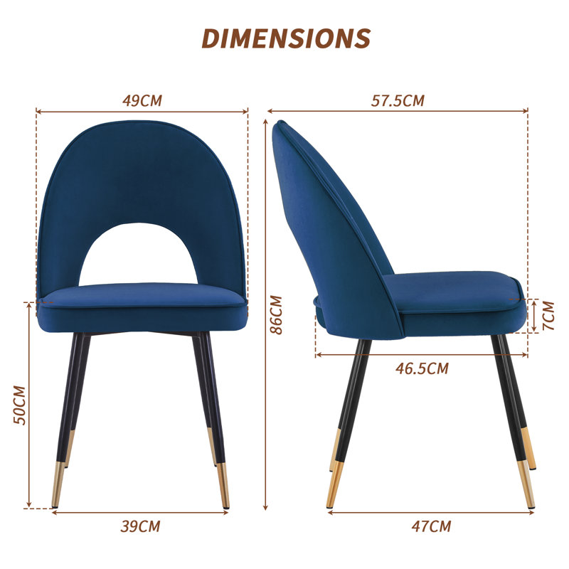 Zackery Velvet Upholstered Dining Chair Parsons, 2, Dark Blue