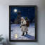 Art encadré noir, le père Noël marche seul dans la neige avec son sac à dos sur le dos, impressions sur toile de style rétro-231265067