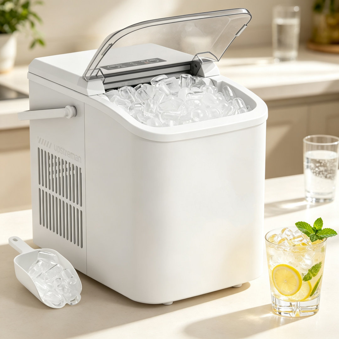 White Fast Ice Countertop Ice Maker, 6 Mins Ready, 12kg/24H Dual Bullet Ice Sizes, Self-Cleaning Portable Ice Machine with Basket & Scoop