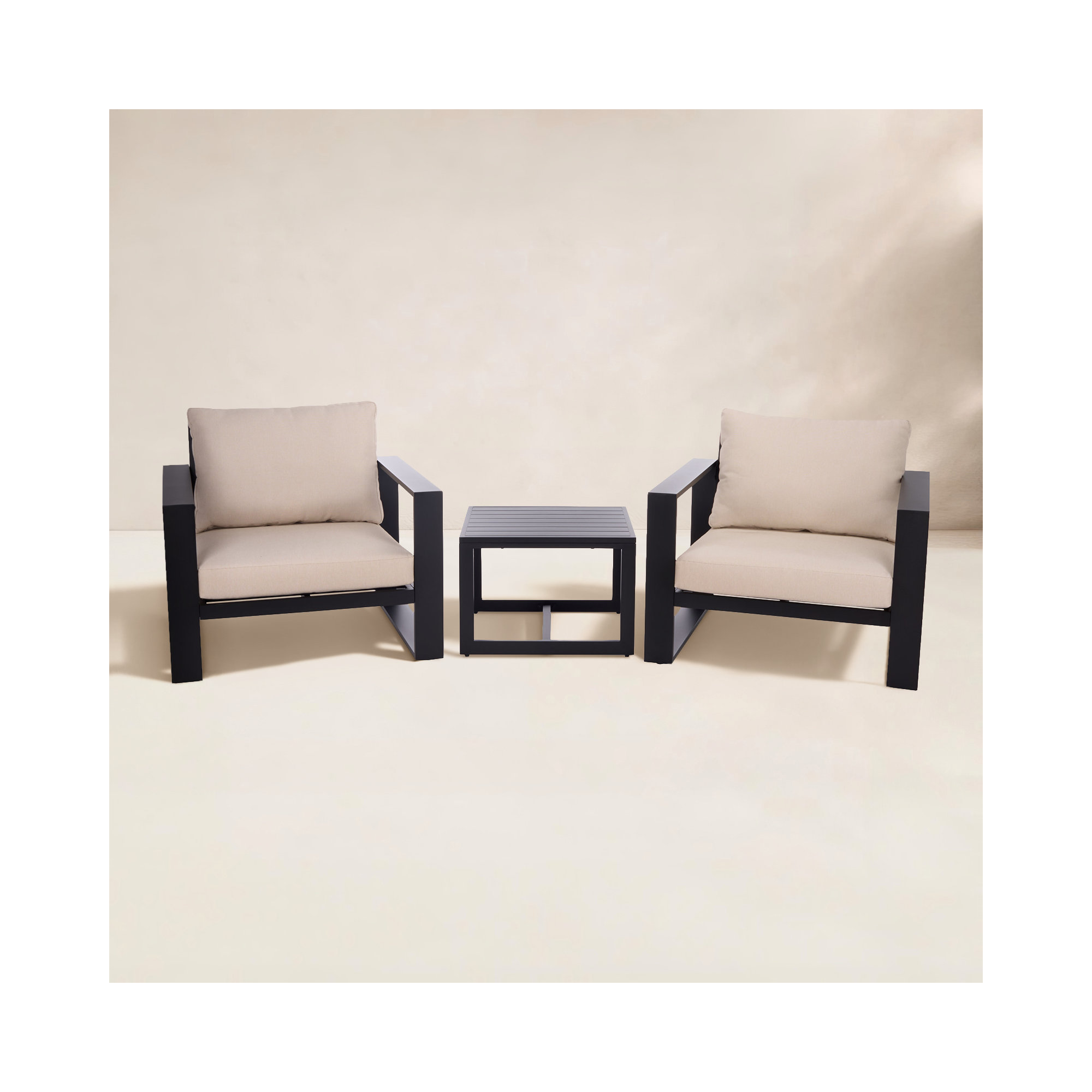 Dwyer 3 Piece Aluminum Outdoor Lounge Set, Black
