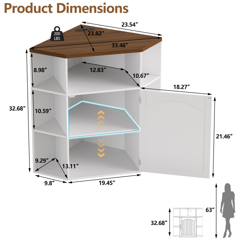 Armoire de rangement d'angle 33 "avec station de charge, White