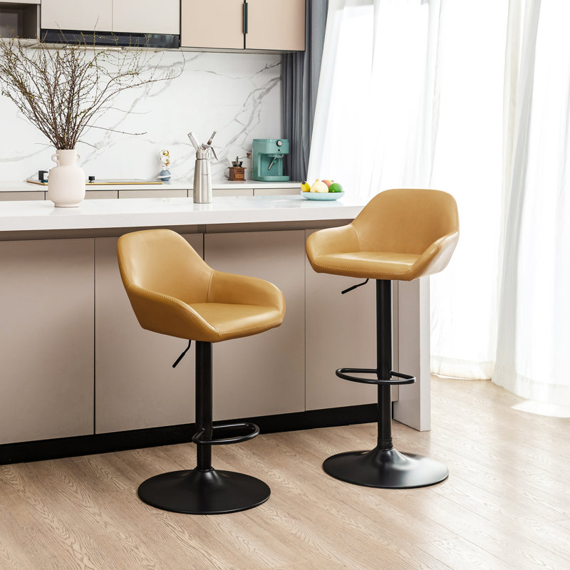 Thibodeaux Swivel Adjustable Height Bar Stool, Mustard Yellow