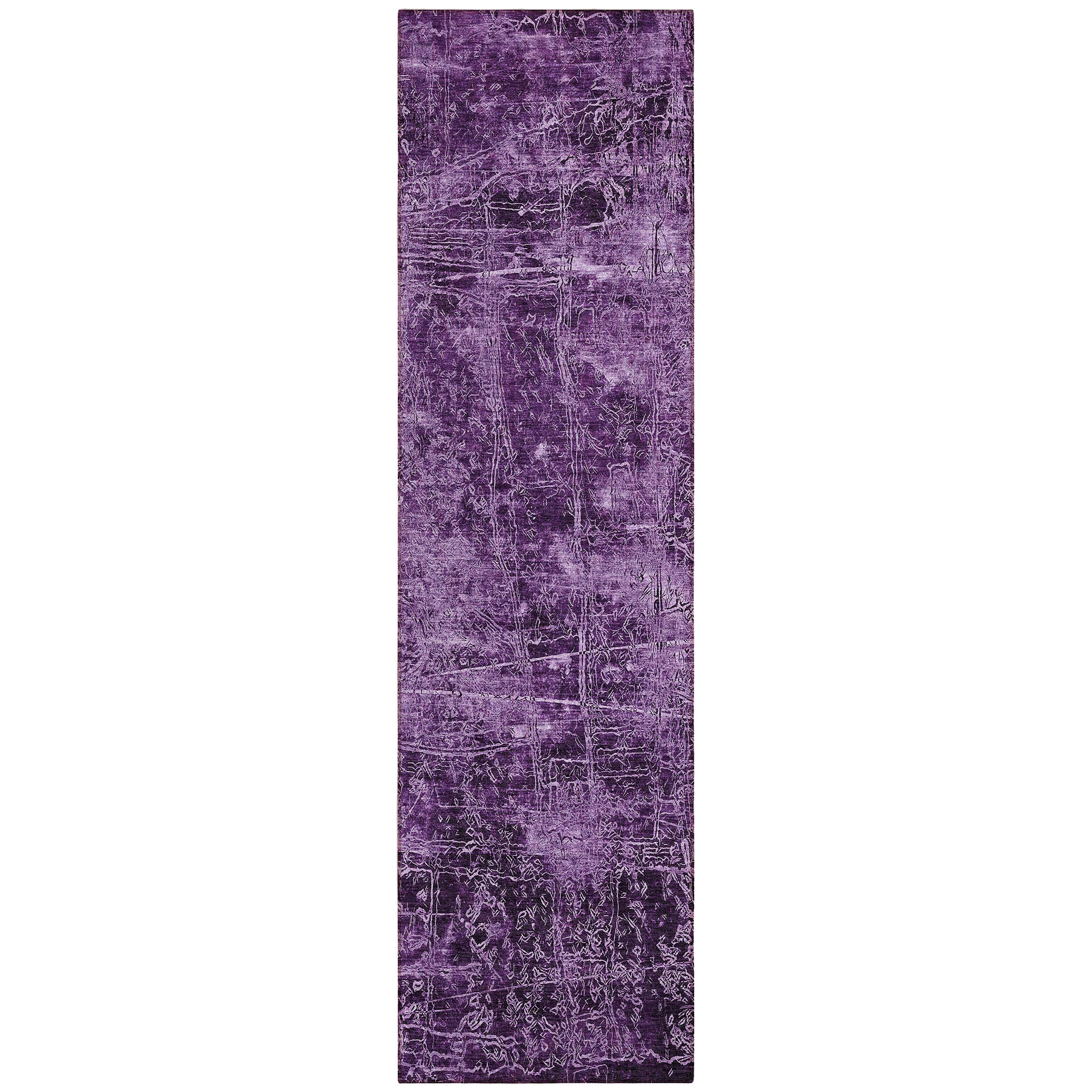 HomeRoots 8' Runner Purple Abstract Washable Non Skid Indoor Outdoor ...