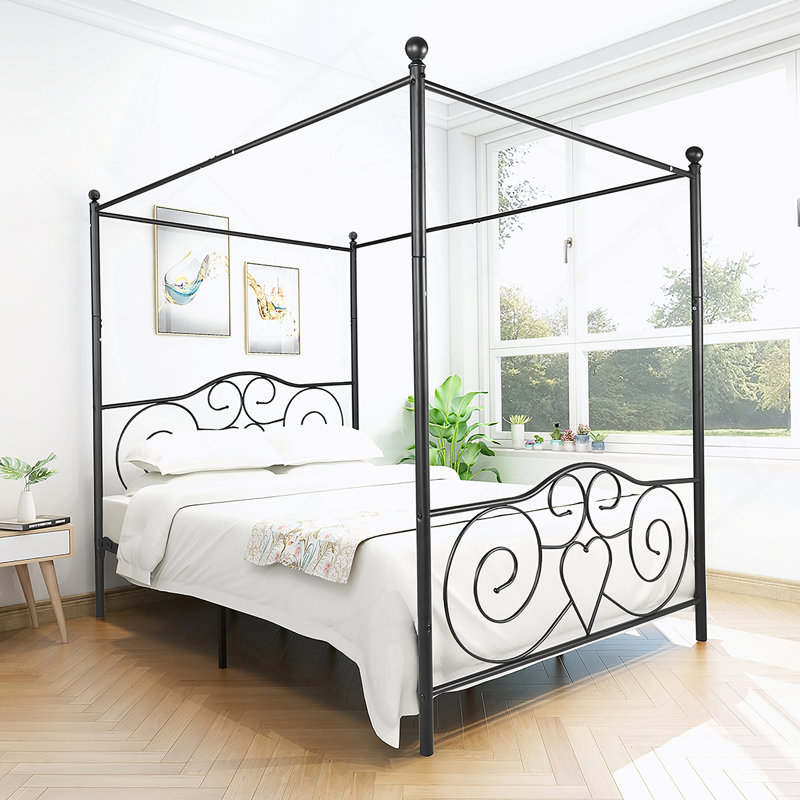 Structure de lit avec tête et pied de lit de style rétro, assemblage facile à faire soi-même Toutes les pièces sont incluses