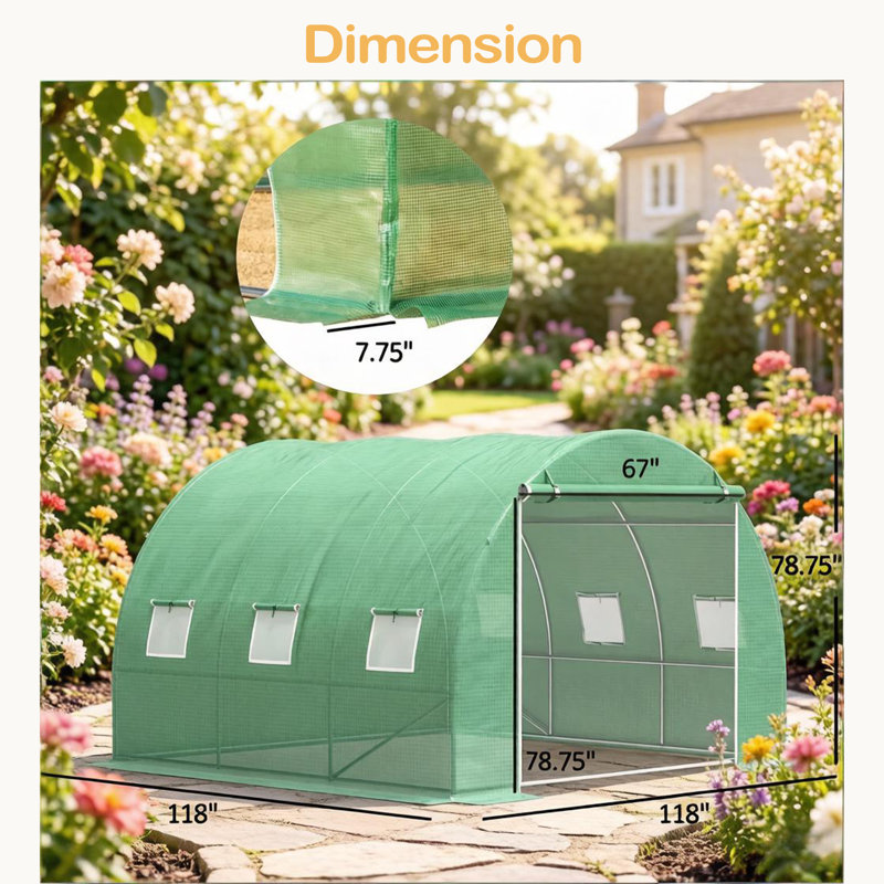 Serre de jardin, serre à tunnel sans porte, serre avec fenêtres à enroulement, structure robuste