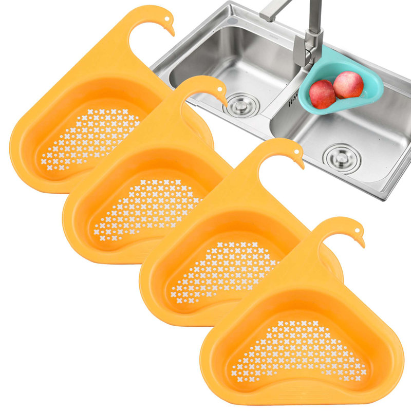 4 Pack Kitchen Sink Drain Baskets Faucet Hanging Triangular Sink Strainer Filter Basket, Orange