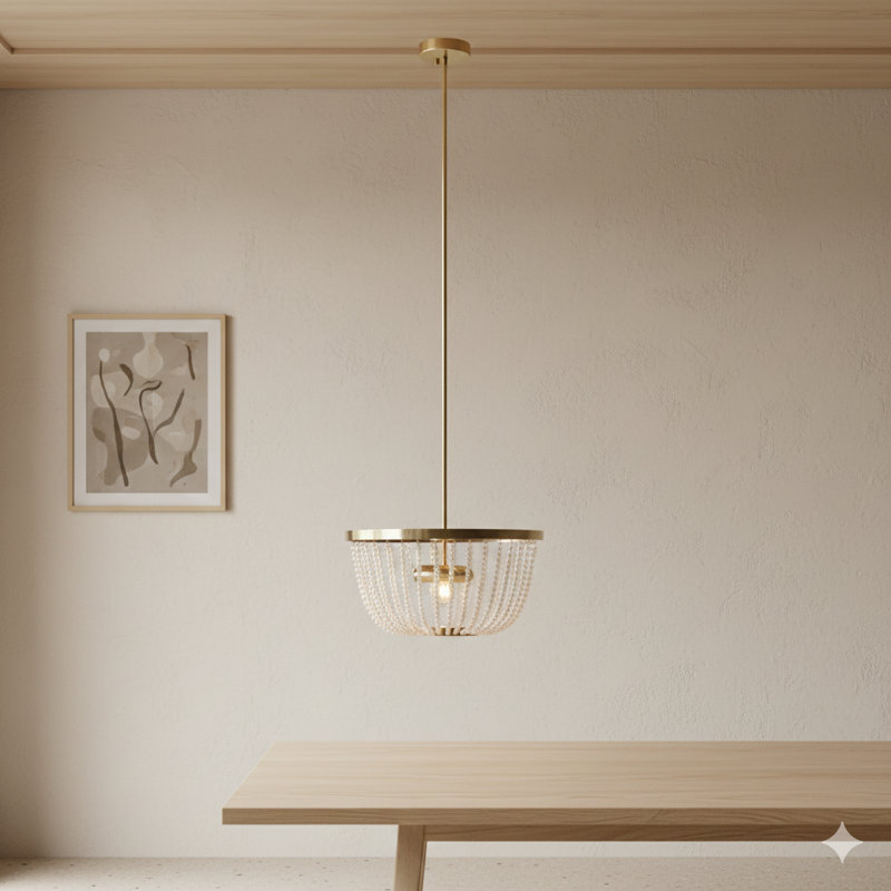 Lustre de plafond avec deux lumières, décoré de perles décoratives.