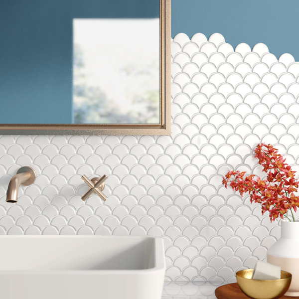 Expressions Scallop White 11-1/4" X 12" Glass Mosaic Floor And Wall Tile A000872440