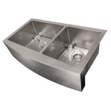 DuraSnow® ZLINE 36" Courchevel Farmhouse Apron Mount Double Bowl Fingerprint Resistant Stainless Steel Kitchen Sink with Bottom Grid