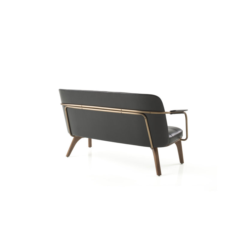 Utility Upholstered Bench, Crystal Black 9893, Natural Walnut