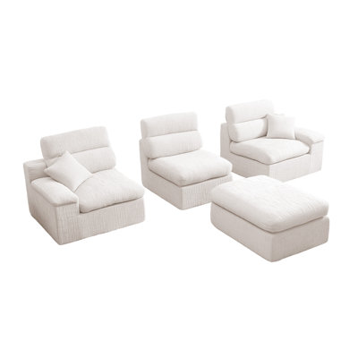 110" Chenille Modular Cloud Couch L-Shaped Sectional With Ottoman & Pillows