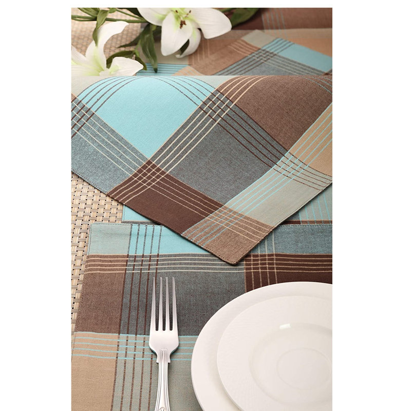 Benavidez Cotton Striped Rectangle Placemat, Blue/Grey