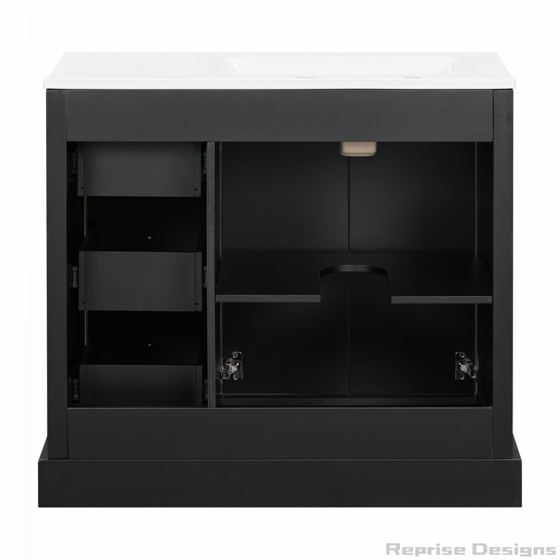 Meuble-lavabo de 36 po avec lavabo en céramique, tablette réglable en forme de U, Noir