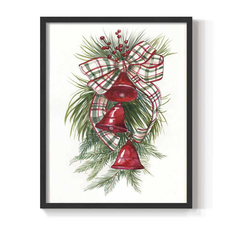 «Holiday Bells», reproduction encadrée - bois massif, Noir, noir, noir, noir, H 15 po x l 12 po