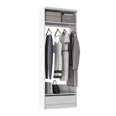 Tranquil White 37.5" Floor-Mounted Closet Section with 1 Clothing Rod, 1 Shelf & 1 Reveal Drawer