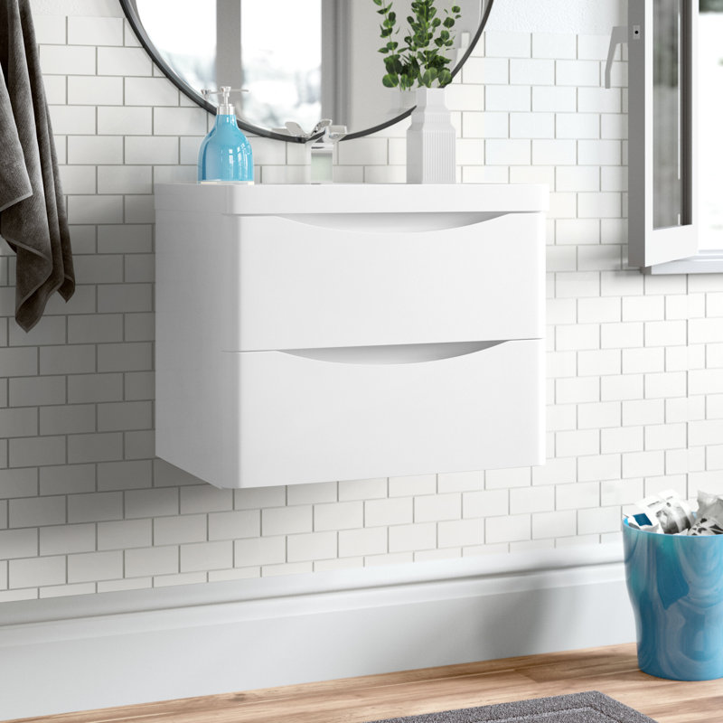 Stanhope 600mm Single Bathroom Vanity with Integrated Stone Basin, Gloss White