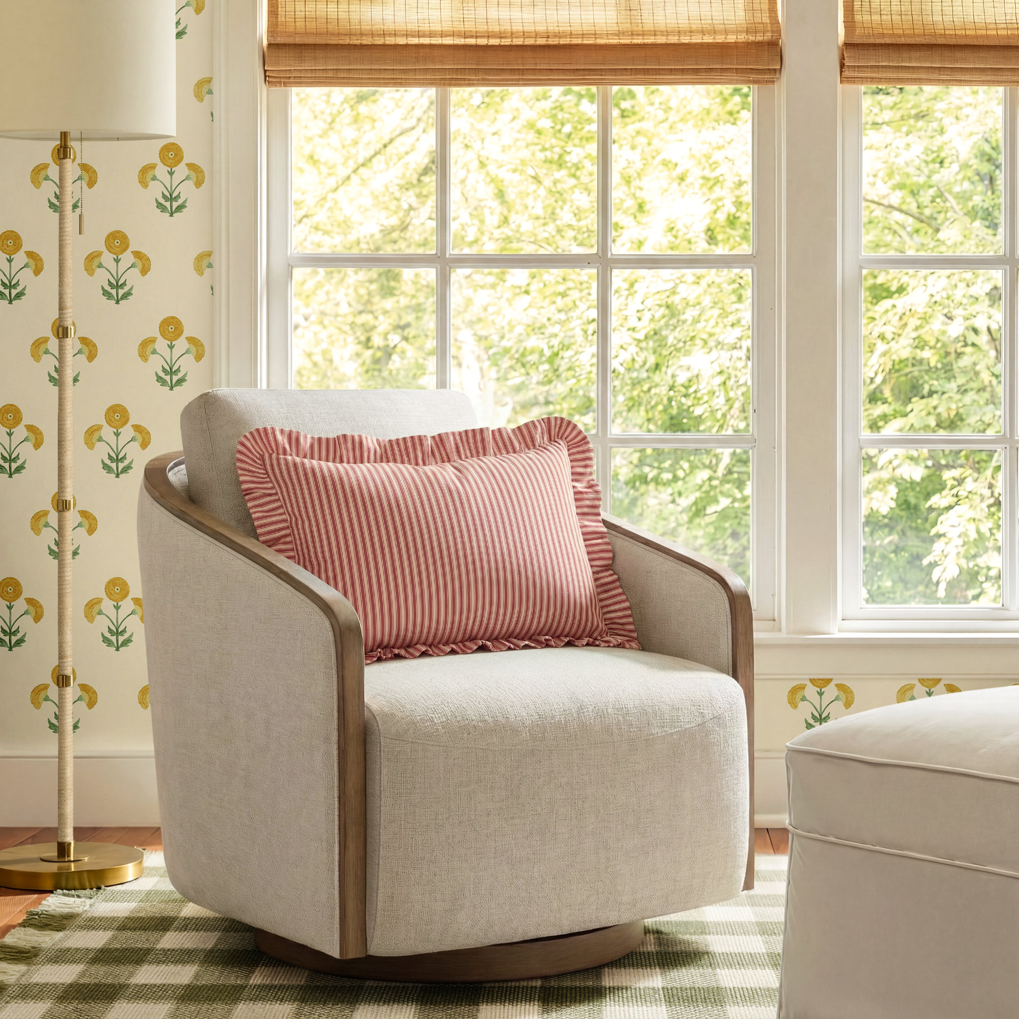 Nieve Upholstered Swivel Barrel Chair, Nathan Wheat Tweed