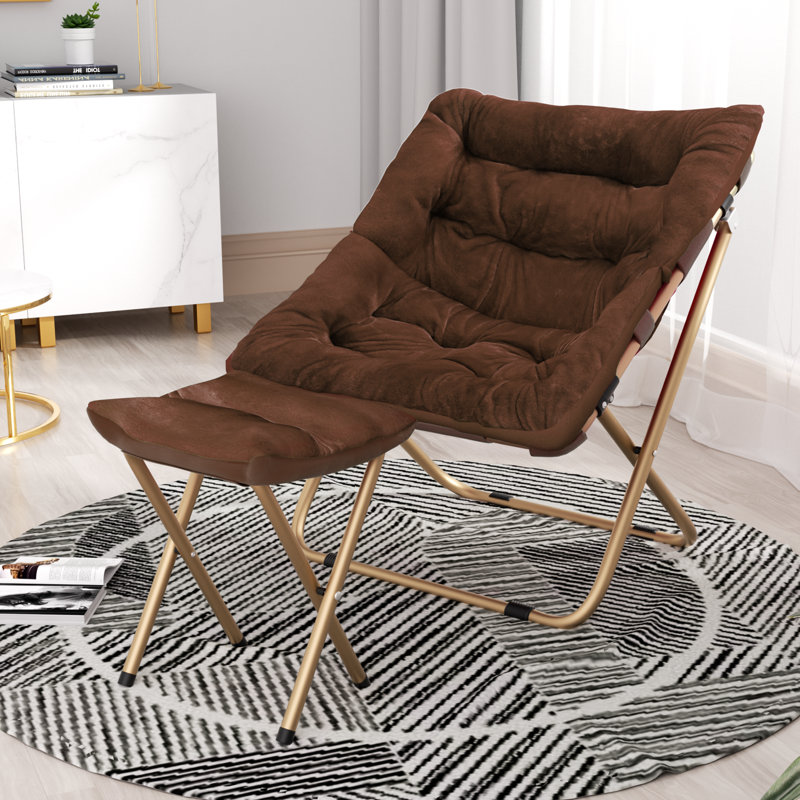 Fauteuil d'appoint douillet capitonné et rembourré avec cadre en métal doré pour le salon, Fourrure synthétique brune, Yes