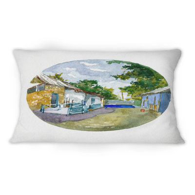 Coussin décoratif à cour champêtre avec maisons de village blanches - 1 campagne