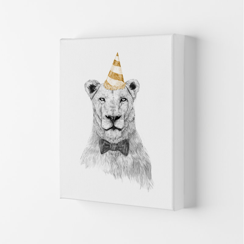 Get The Party Started Lion by Mercedes Lopes Charro - Wrapped Canvas Print, 84.1cm H x 59.4cm W x 4cm D, Wrapped Canvas