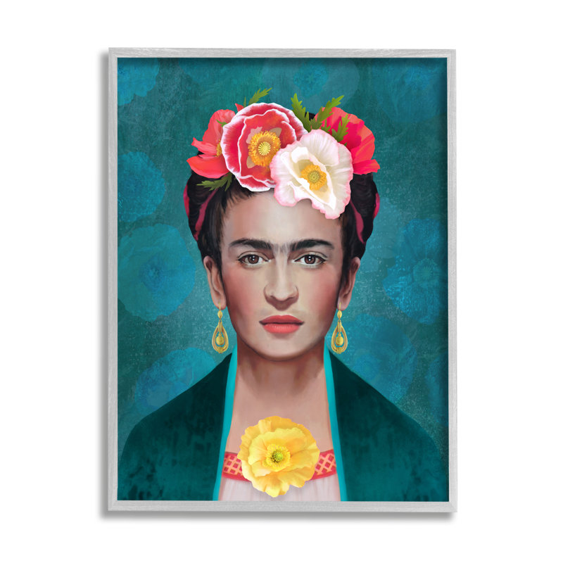 Portrait floral de Frida Kahlo, estampe numérique de Diane Neukirch, H 30 po x l 24 po x P 1,5 po