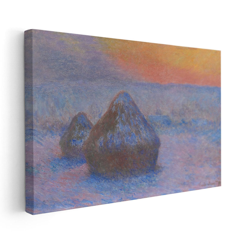 Stacks of Wheat, Sunset, Snow Effect, 1890-1891 - reproduction d'art sur toile, H 12 po x l 18 po