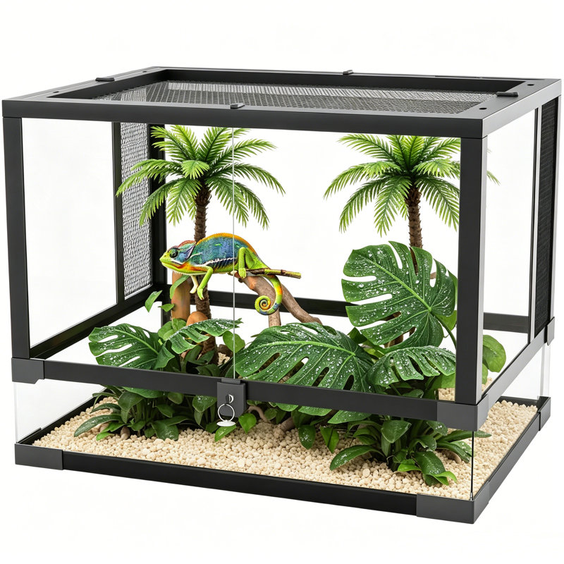 Premium Reptile Terrarium with Secure Locking System & Watertight Base for Amphibians Snakes Lizards Frogs Easy Assembly Mesh Top Ventilation Observation Enclosure,Perfect for Lizards, Chameleons.