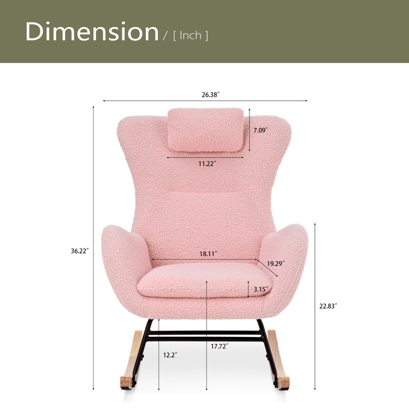 Chaise berçante, fauteuil oscillant rembourré Teddy, Rose
