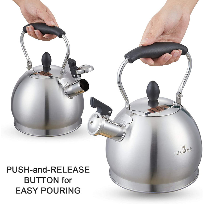 2.6 Quarts Satin Finish Stainless Steel Whistling Stovetop Tea Kettle