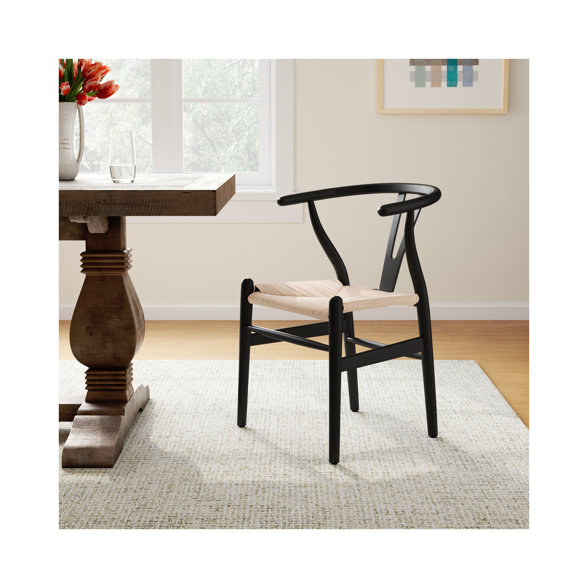 Wyn Woven Solid Wood Dining Chair, 1, Black / Natural