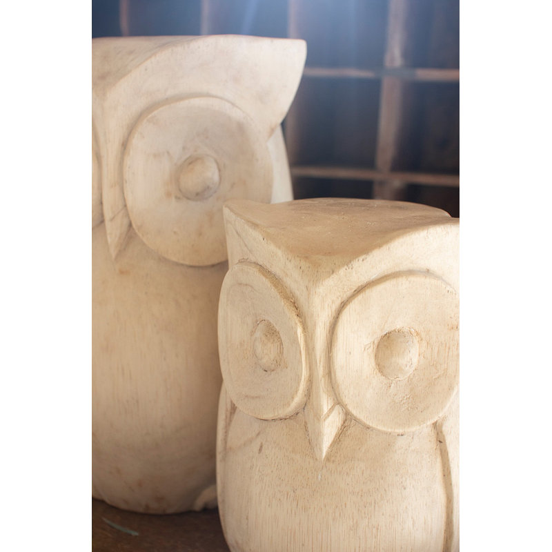  Owl Decor Set of Two 14" H Wooden Carvings