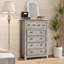 Ensemble de commode de chambre 2 pièces - grande commode 6 tiroirs et table de chevet 3 tiroirs l 26,7 po avec station de charge, gris délavé