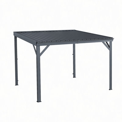 10' x 10' Lean to Gazebo, Wall Mounted Gazebos Pergola with Built in Drainage System, Galvanized Steel Roof, Hardtop Patio Shelter for Deck, Porch, Backyard and More