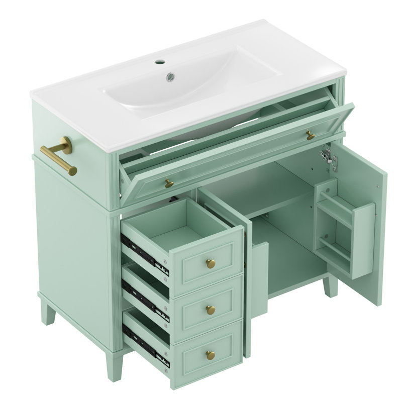 Meubles-lavabos (incluant le meuble et le lavabo), salle de bain moderne en MDF de 91 cm (36 pouces)., Vert