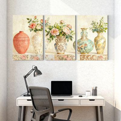 poterie vase, ensemble de 3 reproductions d'art sur toile
