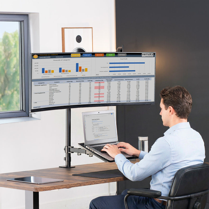 Support de bureau ultra haut simple pour moniteur et ordinateur portable